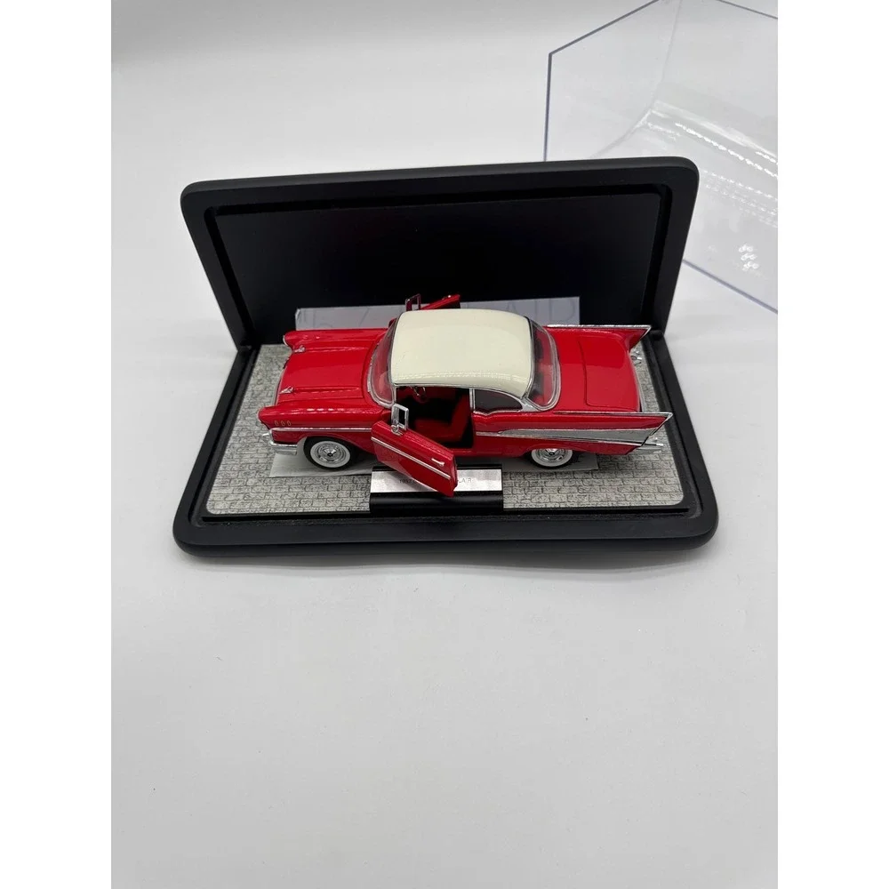 1957 chevy 2 dr. Belair hardtop,‎ red franklin mint with tag.